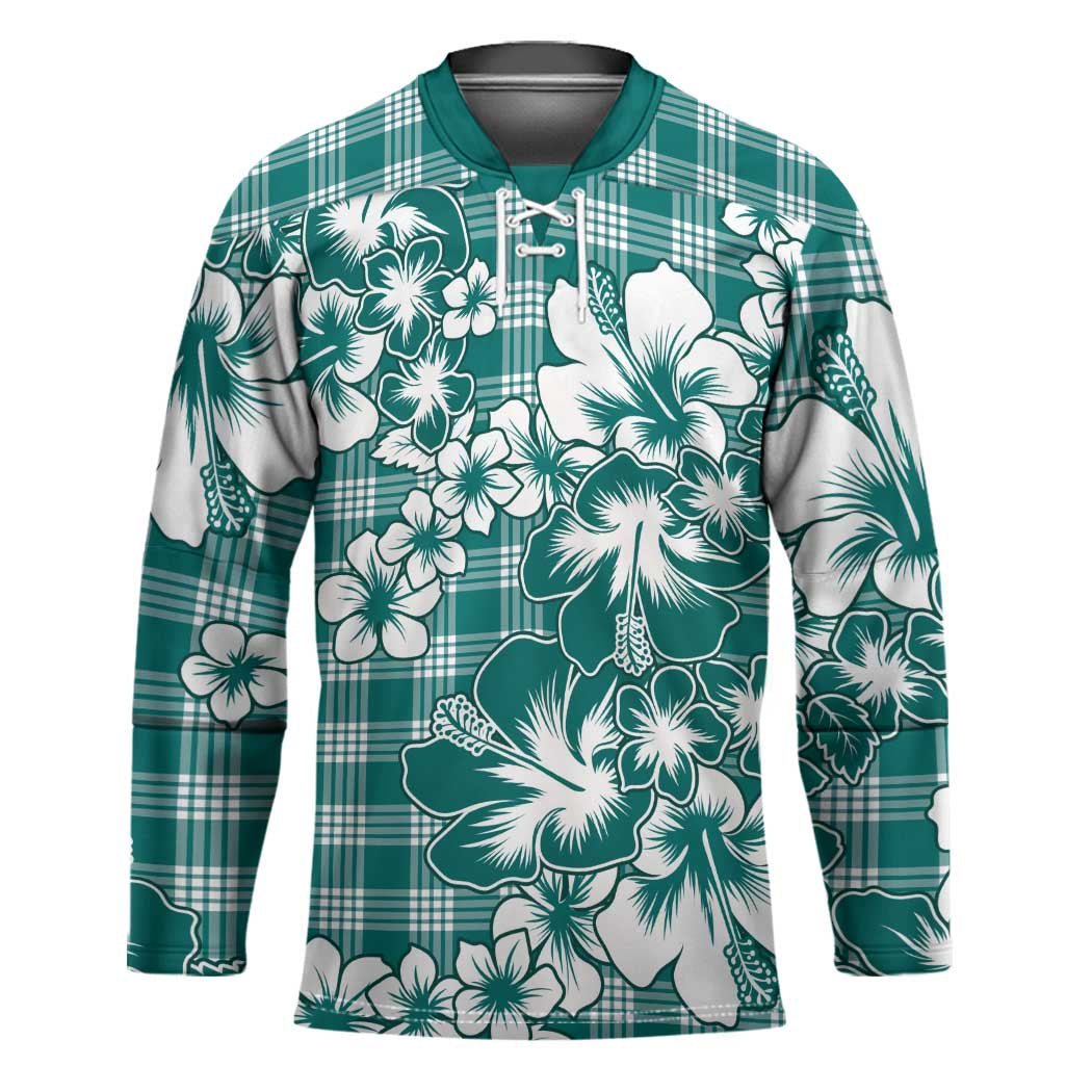 Hibiscus Pakala Aqua Teal Hockey Jersey Tropical Floral Stylized LT01 Unisex Teal - Polynesian Pride