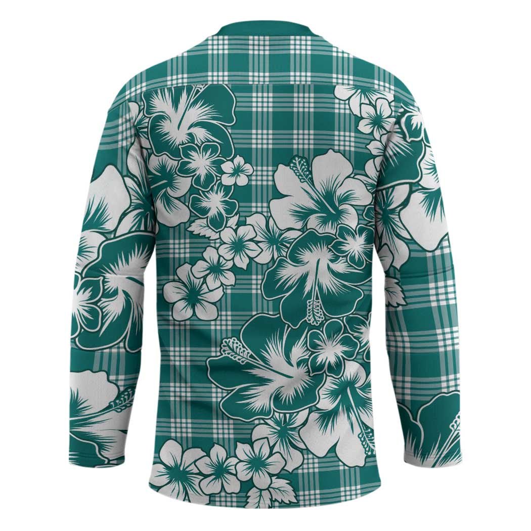Hibiscus Pakala Aqua Teal Hockey Jersey Tropical Floral Stylized LT01 - Polynesian Pride