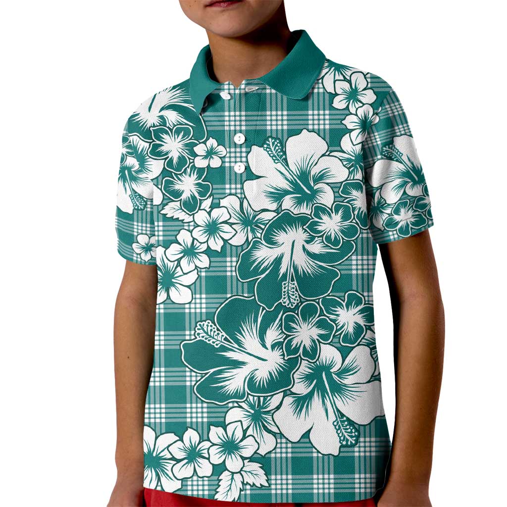 Hibiscus Pakala Aqua Teal Kid Polo Shirt Tropical Floral Stylized - Polynesian Pride