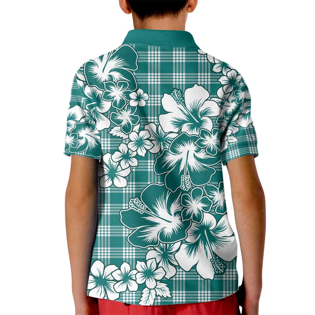 Hibiscus Pakala Aqua Teal Kid Polo Shirt Tropical Floral Stylized - Polynesian Pride