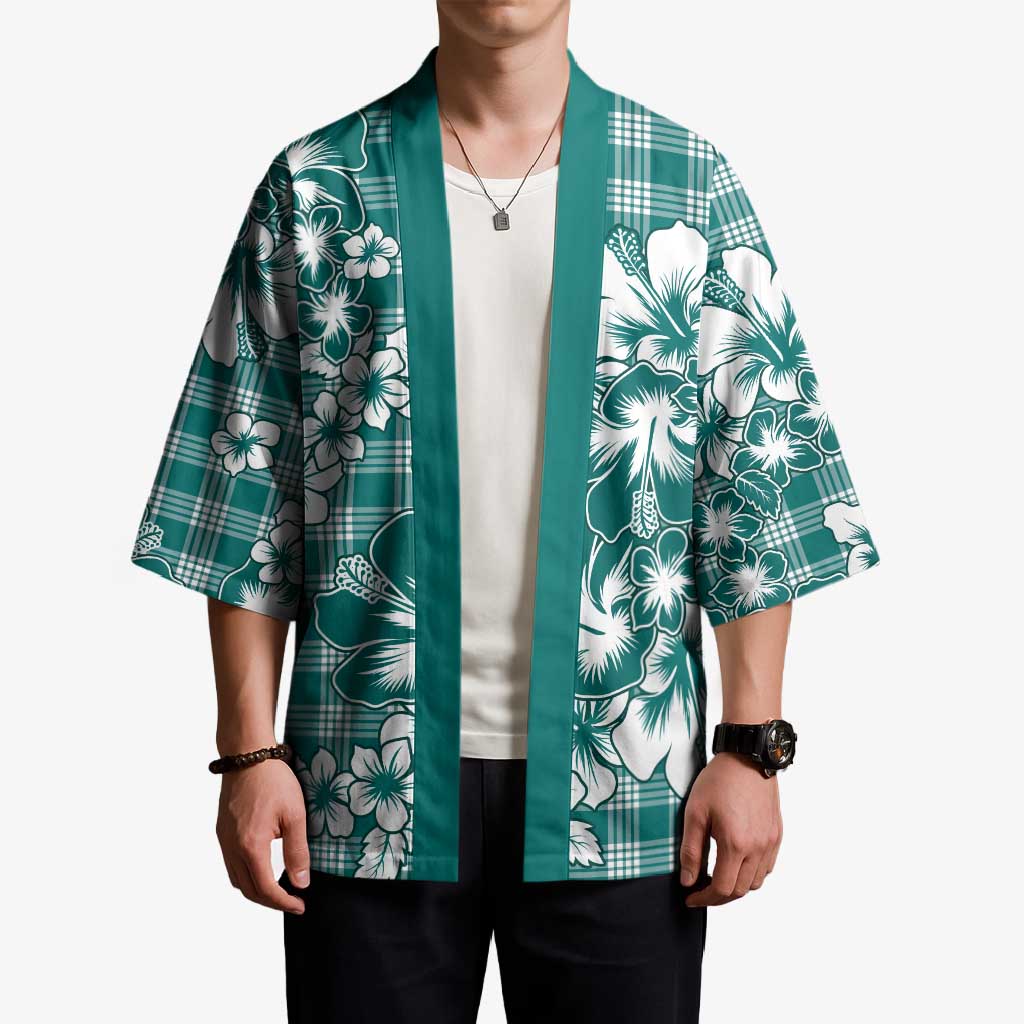 Hibiscus Pakala Aqua Teal Kimono Tropical Floral Stylized LT01 - Polynesian Pride