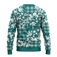 Hibiscus Pakala Aqua Teal Ugly Christmas Sweater Tropical Floral Stylized - Polynesian Pride
