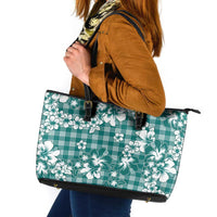 Hibiscus Pakala Aqua Teal Leather Tote Bag Tropical Floral Stylized LT01 Teal - Polynesian Pride