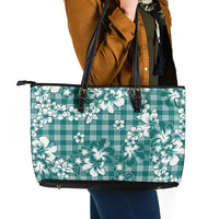Hibiscus Pakala Aqua Teal Leather Tote Bag Tropical Floral Stylized LT01 - Polynesian Pride