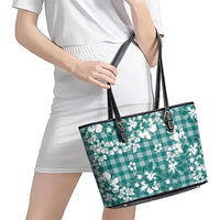 Hibiscus Pakala Aqua Teal Leather Tote Bag Tropical Floral Stylized LT01 - Polynesian Pride