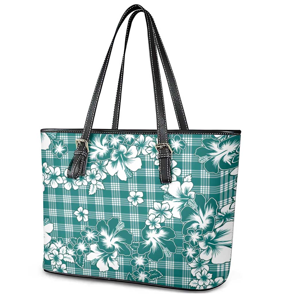 Hibiscus Pakala Aqua Teal Leather Tote Bag Tropical Floral Stylized LT01 - Polynesian Pride