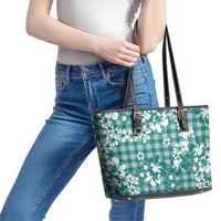 Hibiscus Pakala Aqua Teal Leather Tote Bag Tropical Floral Stylized LT01 - Polynesian Pride