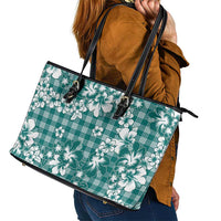 Hibiscus Pakala Aqua Teal Leather Tote Bag Tropical Floral Stylized LT01 - Polynesian Pride