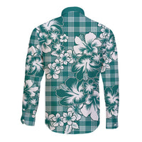 Hibiscus Pakala Aqua Teal Long Sleeve Button Shirt Tropical Floral Stylized - Polynesian Pride