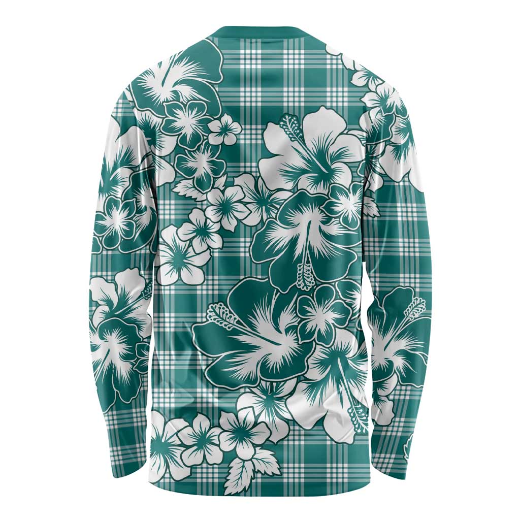 Hibiscus Pakala Aqua Teal Long Sleeve Shirt Tropical Floral Stylized - Polynesian Pride