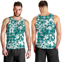 Hibiscus Pakala Aqua Teal Men Tank Top Tropical Floral Stylized - Polynesian Pride
