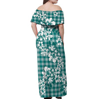 Hibiscus Pakala Aqua Teal Off Shoulder Maxi Dress Tropical Floral Stylized - Polynesian Pride