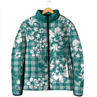 Hibiscus Pakala Aqua Teal Padded Jacket Tropical Floral Stylized - Polynesian Pride