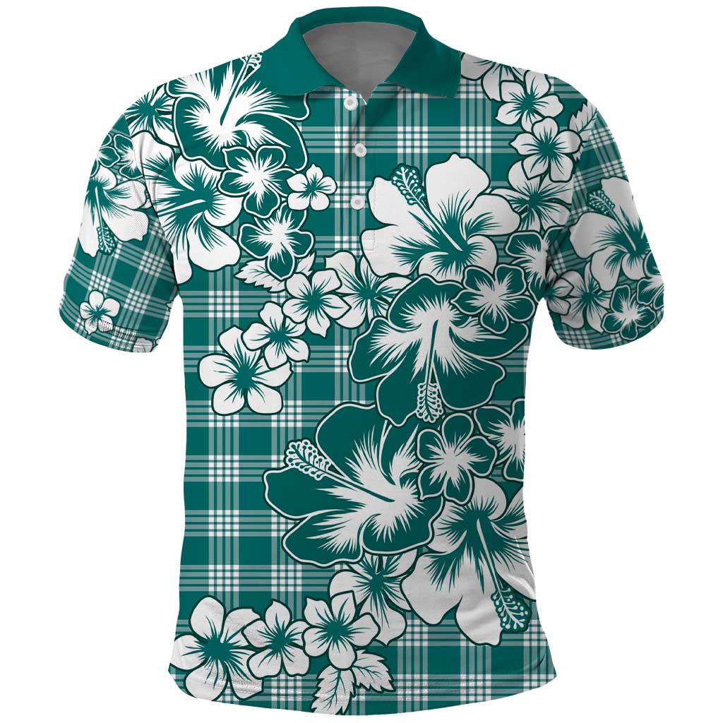 Hibiscus Pakala Aqua Teal Polo Shirt Tropical Floral Stylized - Polynesian Pride