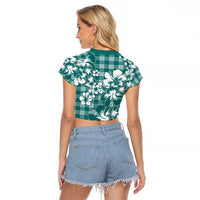 Hibiscus Pakala Aqua Teal Raglan Cropped T Shirt Tropical Floral Stylized - Polynesian Pride