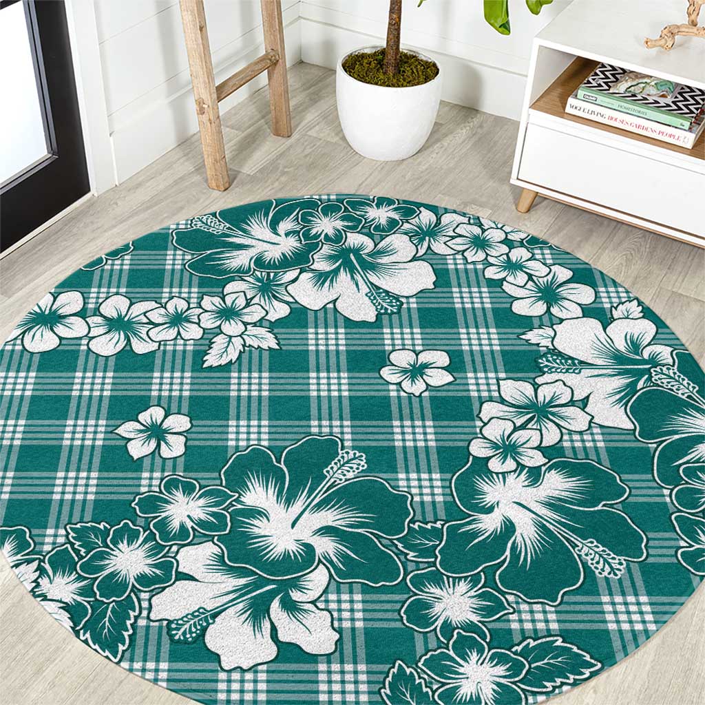 Hibiscus Pakala Aqua Teal Round Carpet Tropical Floral Stylized LT01 Teal - Polynesian Pride