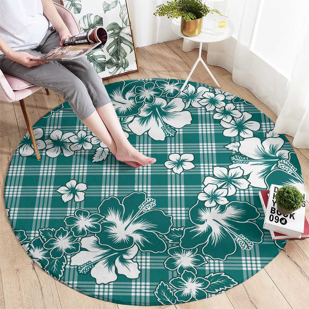 Hibiscus Pakala Aqua Teal Round Carpet Tropical Floral Stylized LT01 - Polynesian Pride