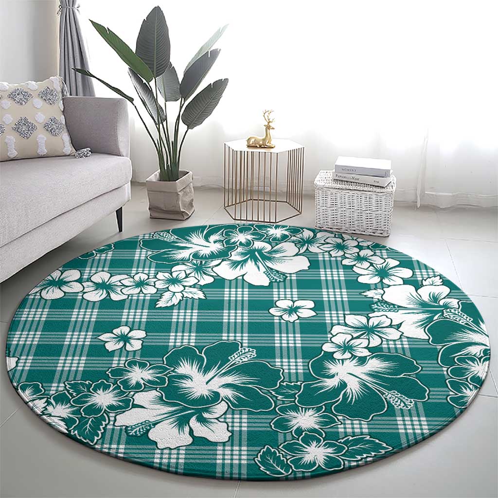 Hibiscus Pakala Aqua Teal Round Carpet Tropical Floral Stylized LT01 - Polynesian Pride