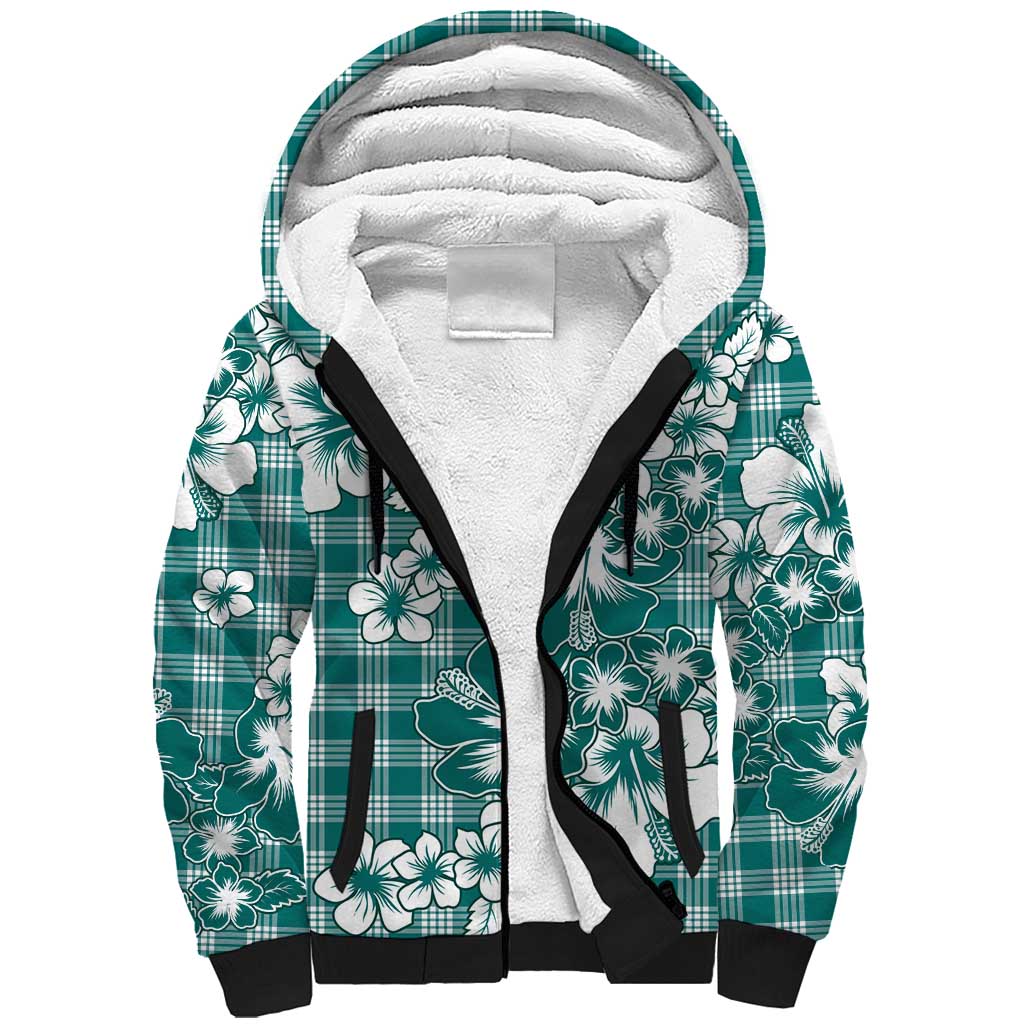 Hibiscus Pakala Aqua Teal Sherpa Hoodie Tropical Floral Stylized LT01 Unisex Teal - Polynesian Pride