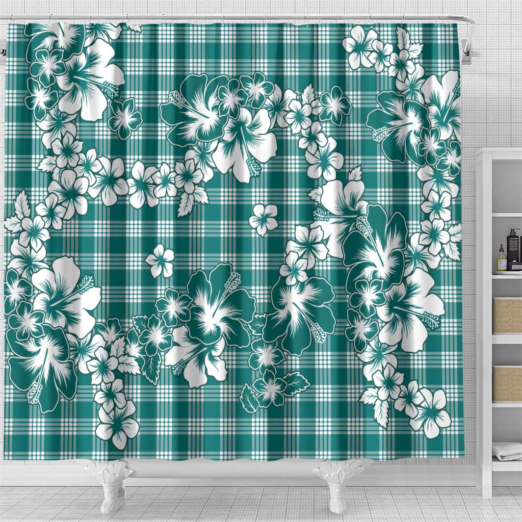 Hibiscus Pakala Aqua Teal Shower Curtain Tropical Floral Stylized - Polynesian Pride