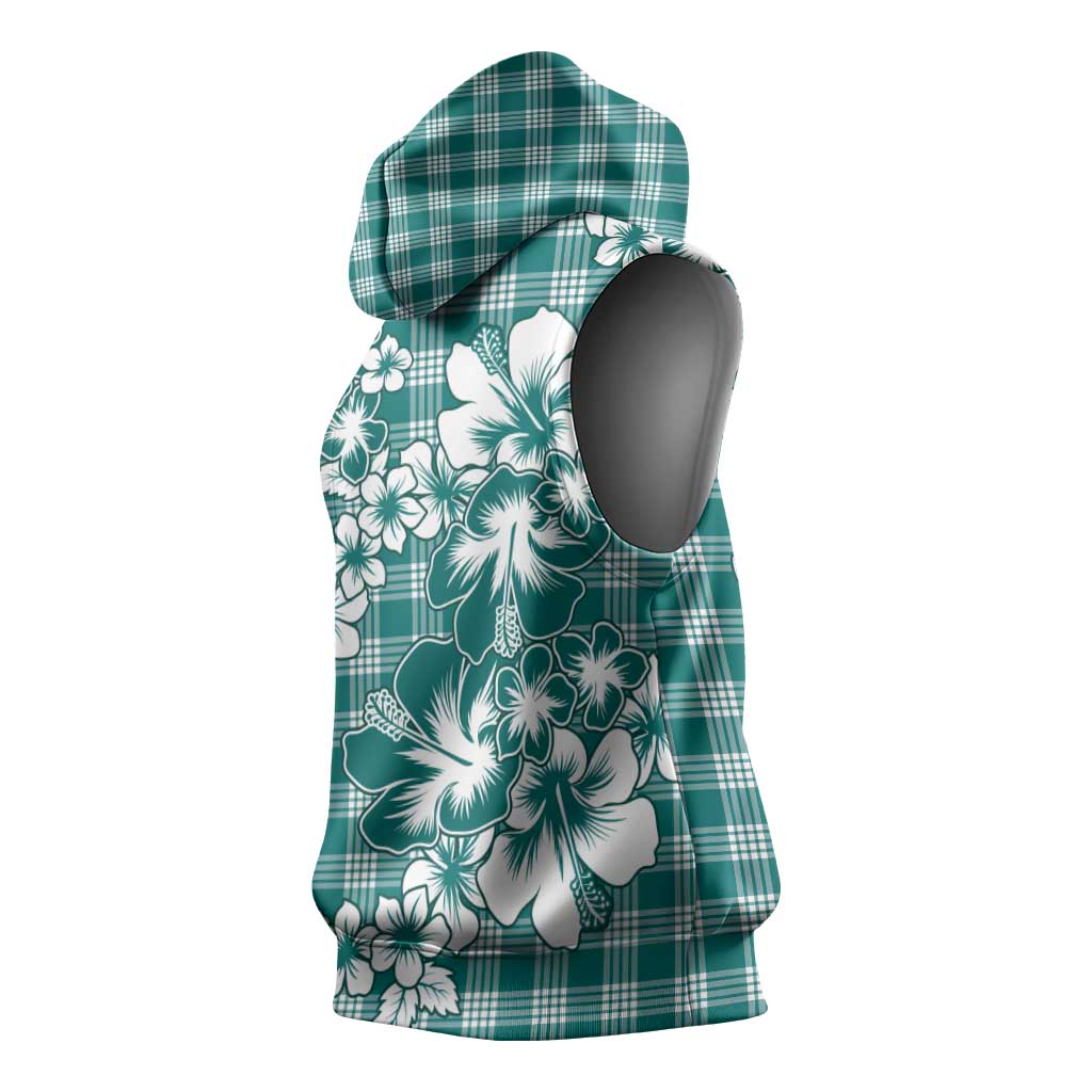 Hibiscus Pakala Aqua Teal Sleeveless Hoodie Tropical Floral Stylized - Polynesian Pride