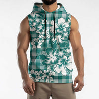 Hibiscus Pakala Aqua Teal Sleeveless Hoodie Tropical Floral Stylized - Polynesian Pride