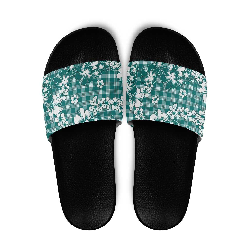 Hibiscus Pakala Aqua Teal Slide Sandals Tropical Floral Stylized LT01 Teal - Polynesian Pride