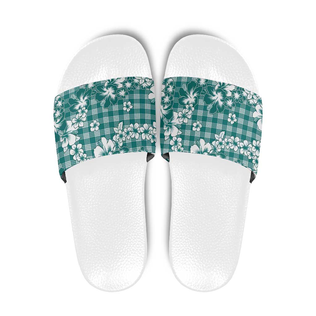 Hibiscus Pakala Aqua Teal Slide Sandals Tropical Floral Stylized LT01 Teal - Polynesian Pride
