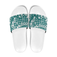 Hibiscus Pakala Aqua Teal Slide Sandals Tropical Floral Stylized LT01 Teal - Polynesian Pride