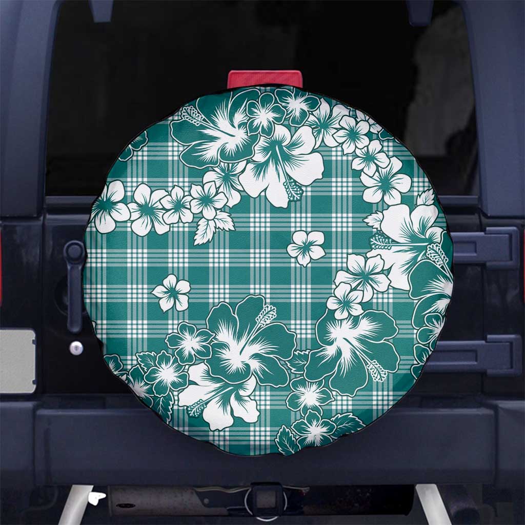 Hibiscus Pakala Aqua Teal Spare Tire Cover Tropical Floral Stylized - Polynesian Pride