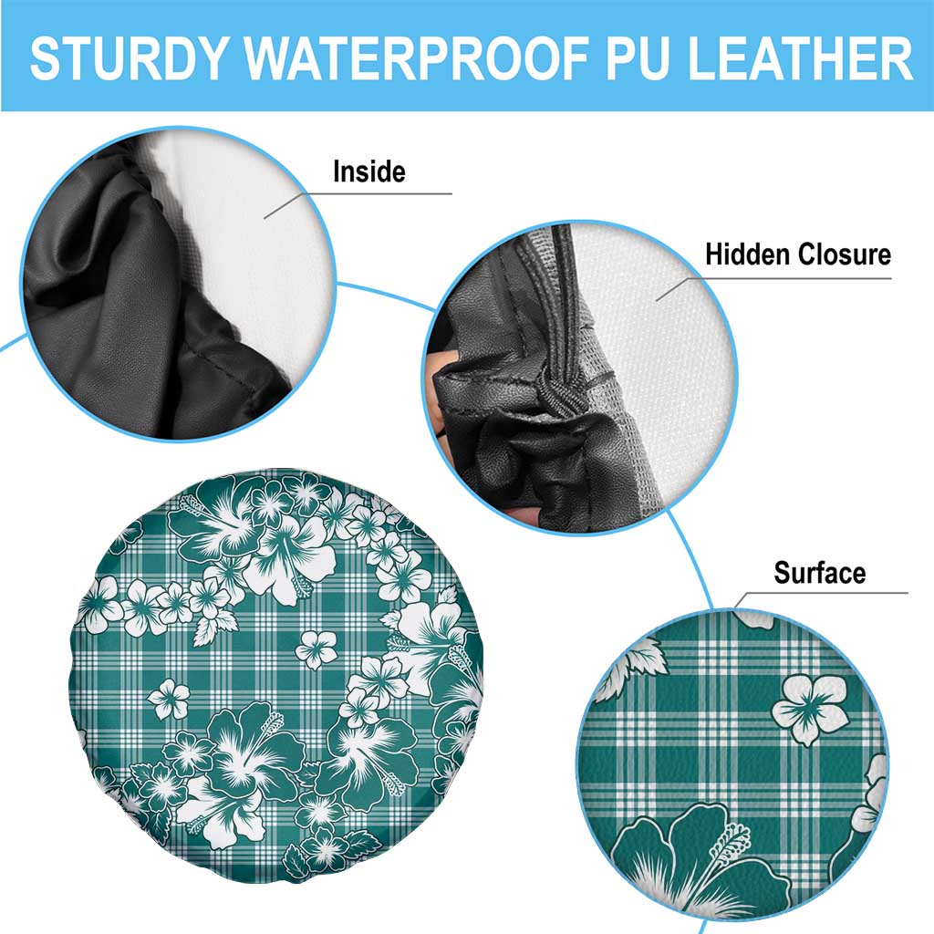 Hibiscus Pakala Aqua Teal Spare Tire Cover Tropical Floral Stylized - Polynesian Pride