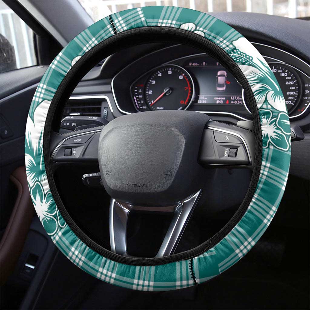 Hibiscus Pakala Aqua Teal Steering Wheel Cover Tropical Floral Stylized LT01 - Polynesian Pride