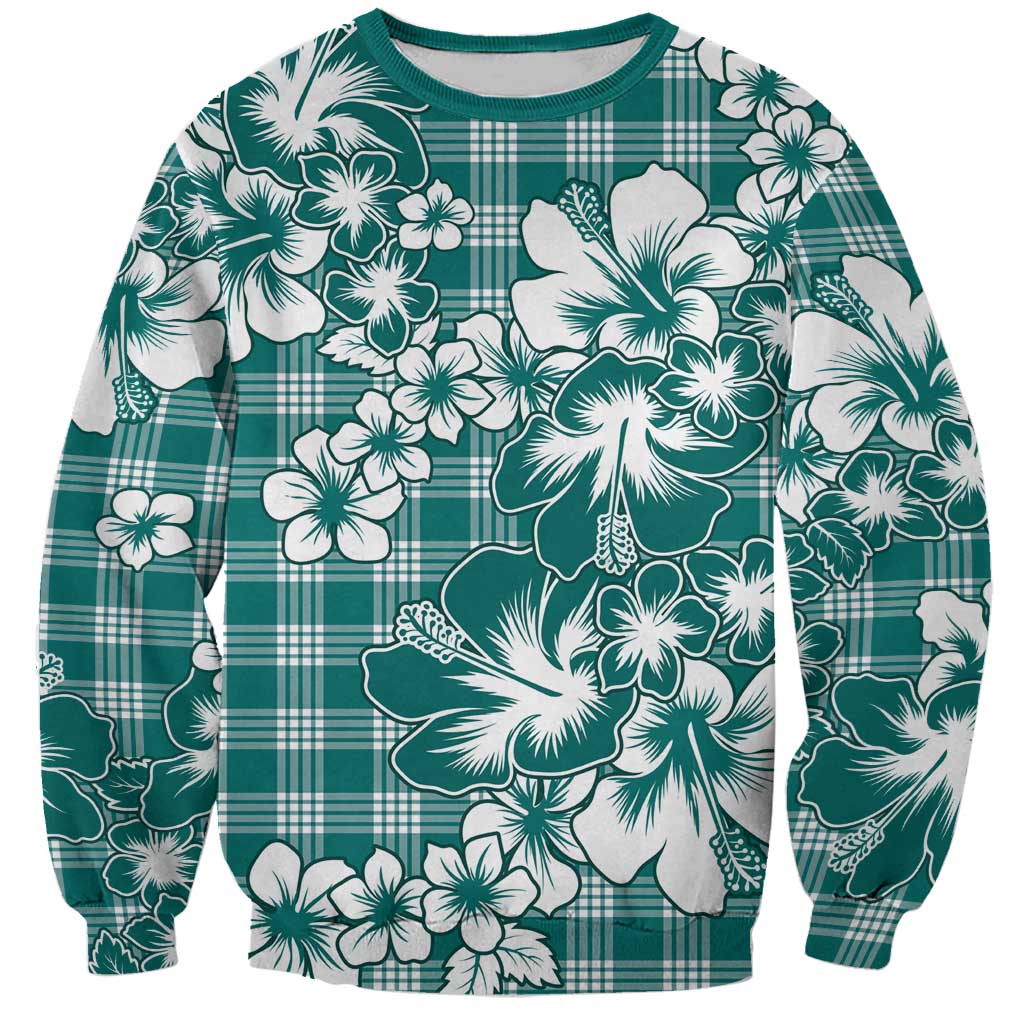 Hibiscus Pakala Aqua Teal Sweatshirt Tropical Floral Stylized - Polynesian Pride