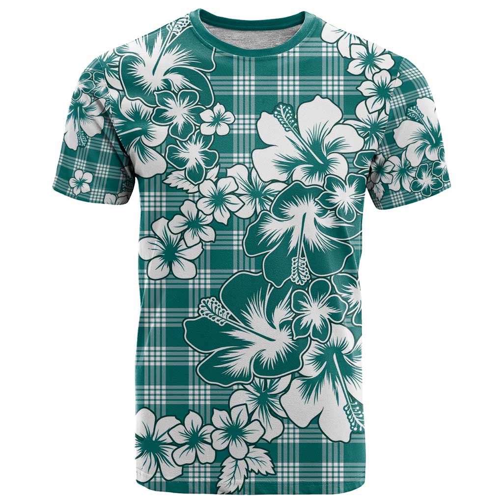 Hibiscus Pakala Aqua Teal T Shirt Tropical Floral Stylized - Polynesian Pride