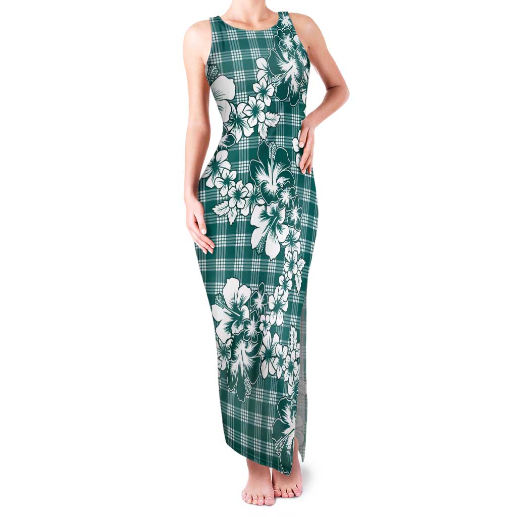 Hibiscus Pakala Aqua Teal Tank Maxi Dress Tropical Floral Stylized LT01 Women Teal - Polynesian Pride