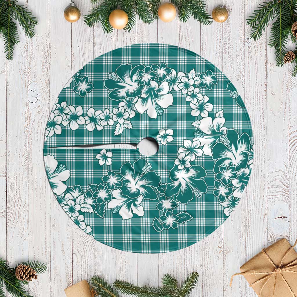 Hibiscus Pakala Aqua Teal Tree Skirt Tropical Floral Stylized - Polynesian Pride