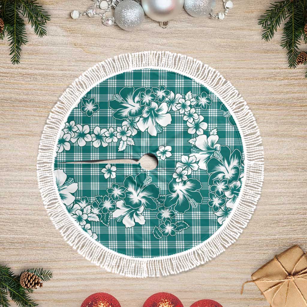 Hibiscus Pakala Aqua Teal Tree Skirt Tropical Floral Stylized - Polynesian Pride