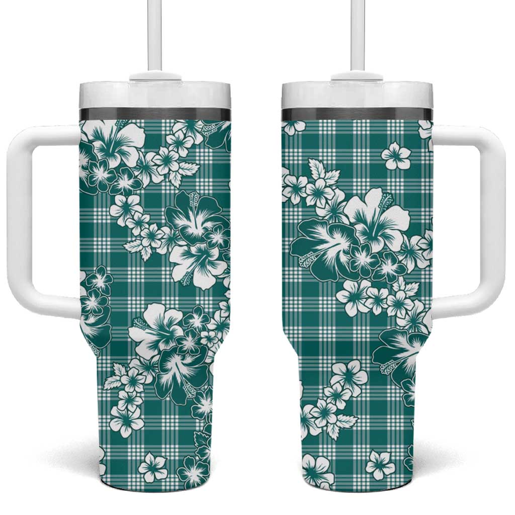 Hibiscus Pakala Aqua Teal Tumbler With Handle Tropical Floral Stylized LT01 One Size: 40 oz Teal - Polynesian Pride