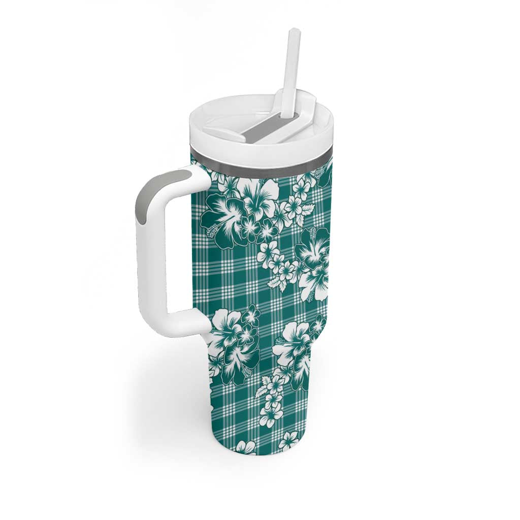 Hibiscus Pakala Aqua Teal Tumbler With Handle Tropical Floral Stylized LT01 - Polynesian Pride
