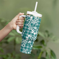 Hibiscus Pakala Aqua Teal Tumbler With Handle Tropical Floral Stylized LT01 - Polynesian Pride