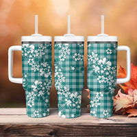 Hibiscus Pakala Aqua Teal Tumbler With Handle Tropical Floral Stylized LT01 - Polynesian Pride
