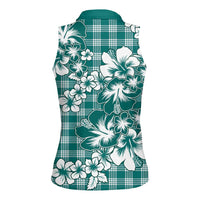Hibiscus Pakala Aqua Teal Women Sleeveless Polo Shirt Tropical Floral Stylized - Polynesian Pride