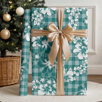 Hibiscus Pakala Aqua Teal Wrapping Paper Tropical Floral Stylized - Polynesian Pride