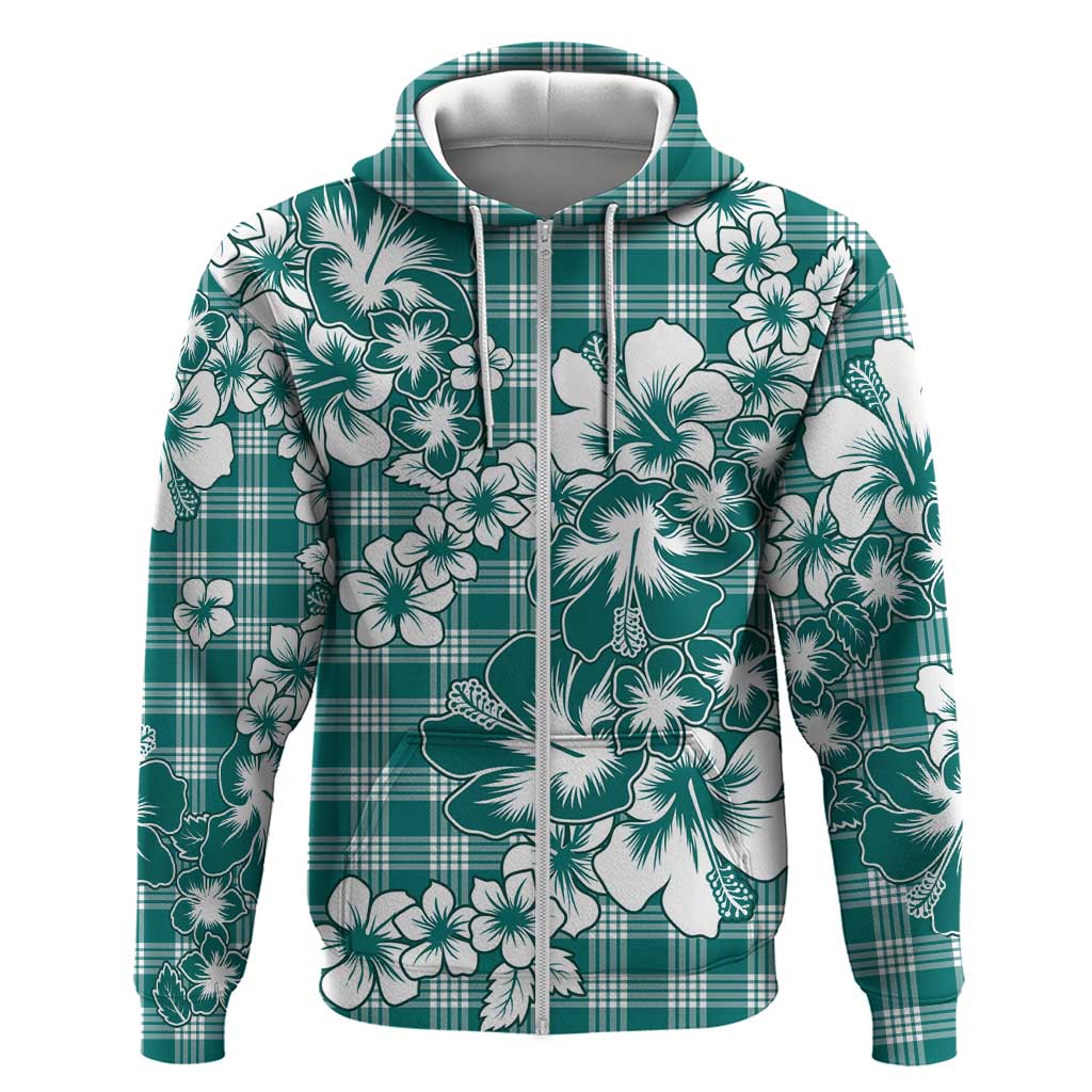Hibiscus Pakala Aqua Teal Zip Hoodie Tropical Floral Stylized LT01 Zip Hoodie Teal - Polynesian Pride