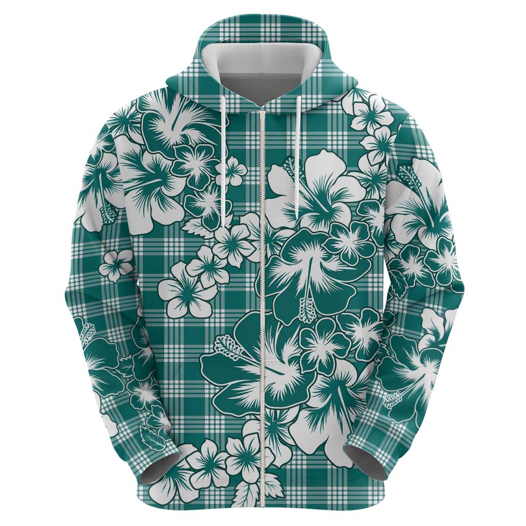 Hibiscus Pakala Aqua Teal Zip Hoodie Tropical Floral Stylized LT01 - Polynesian Pride