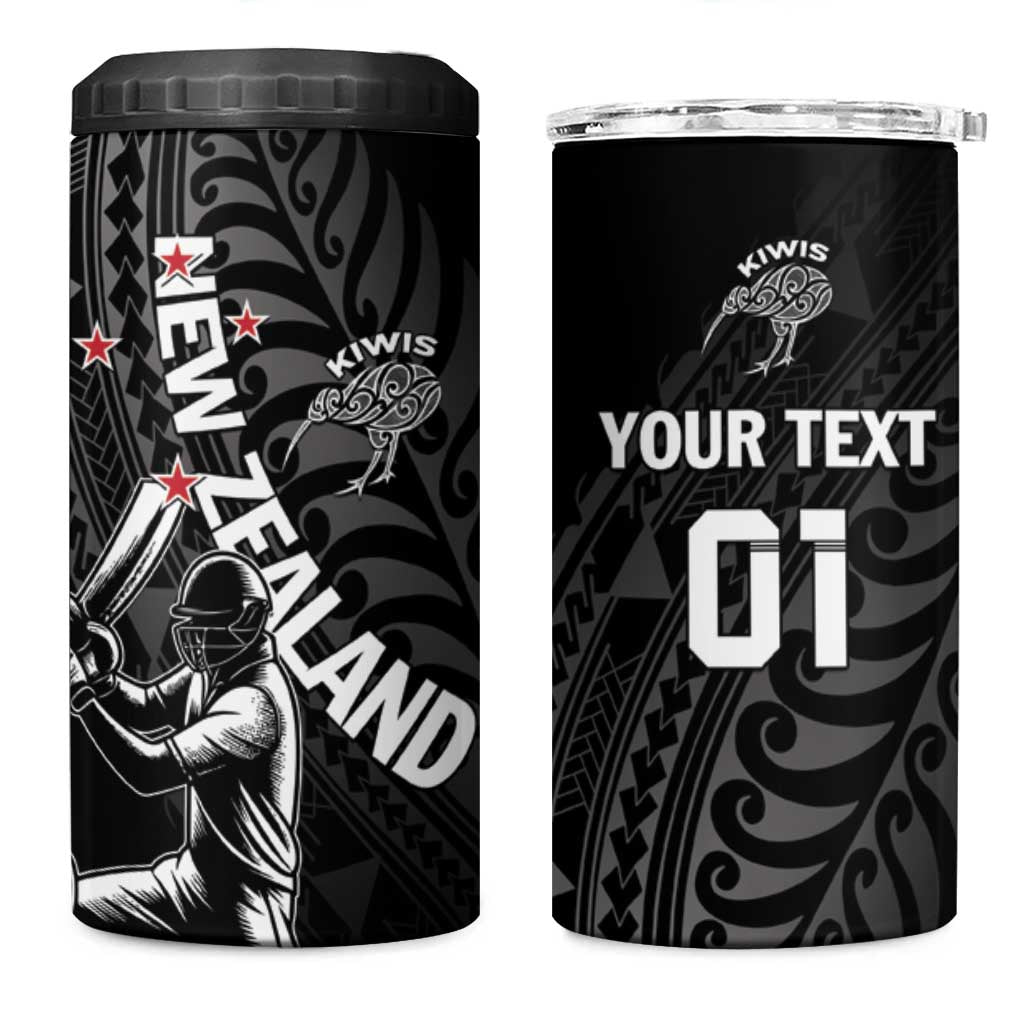 Custom New Zealand Cricket 4 in 1 Can Cooler Tumbler Maori Kiwi Black Fern LT01 One Size: 16 oz Black - Polynesian Pride