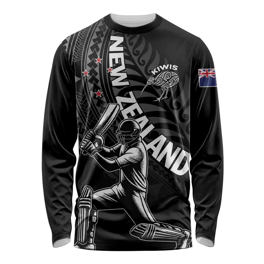 Custom New Zealand Cricket Long Sleeve Shirt Maori Kiwi Black Fern LT01 Unisex Black - Polynesian Pride
