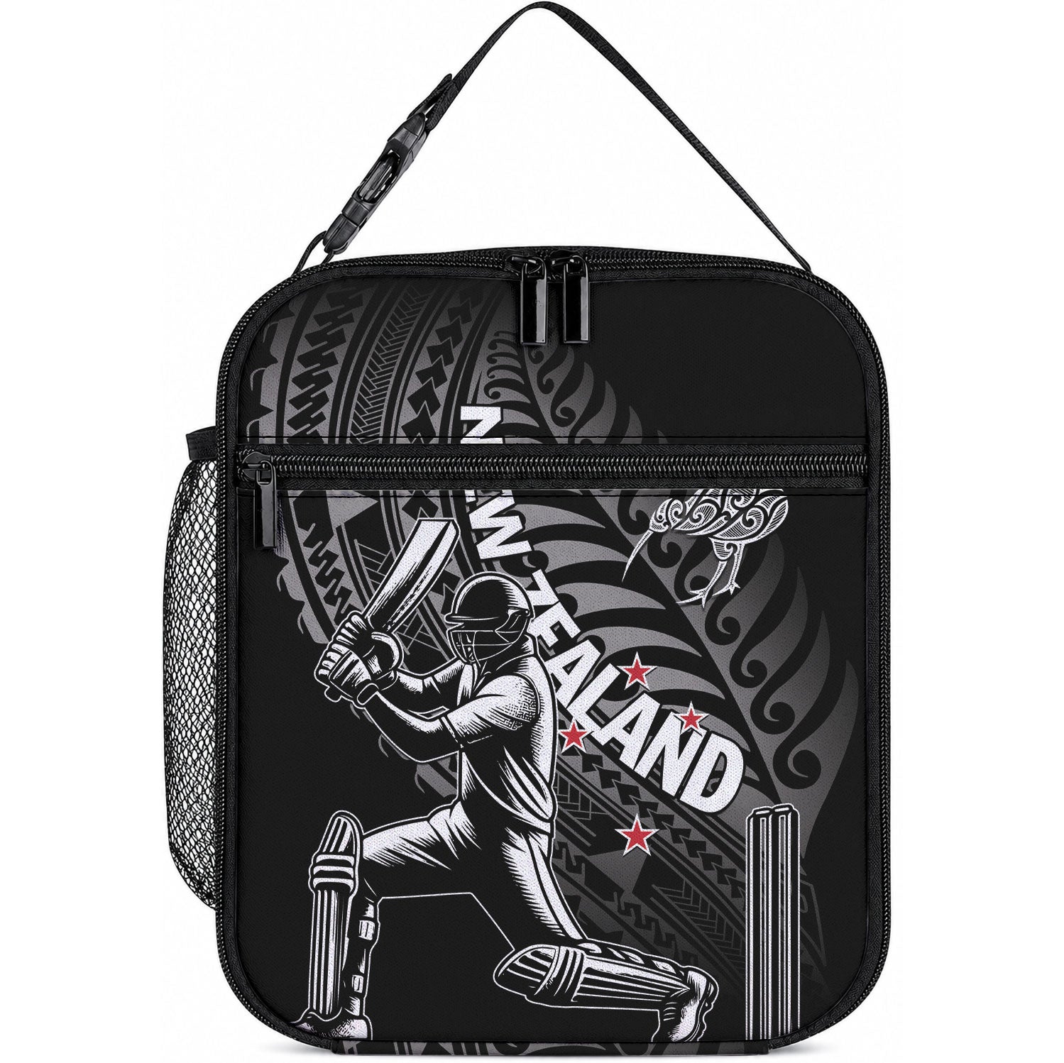New Zealand Cricket Lunch Bag Maori Kiwi Black Fern LT01 10.2 × 8.3 × 4.3 inch Black - Polynesian Pride