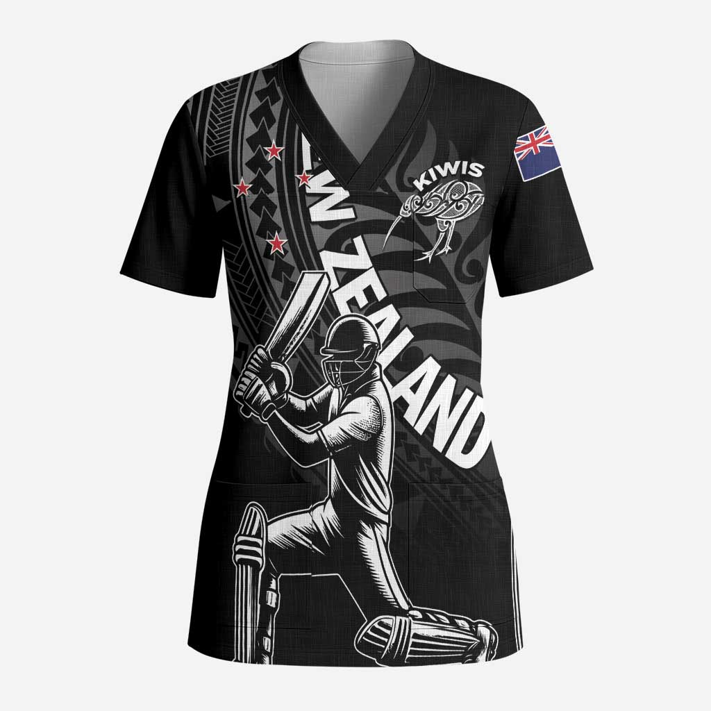 Custom New Zealand Cricket Scrub Top Maori Kiwi Black Fern - Polynesian Pride