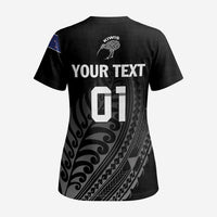 Custom New Zealand Cricket Scrub Top Maori Kiwi Black Fern - Polynesian Pride